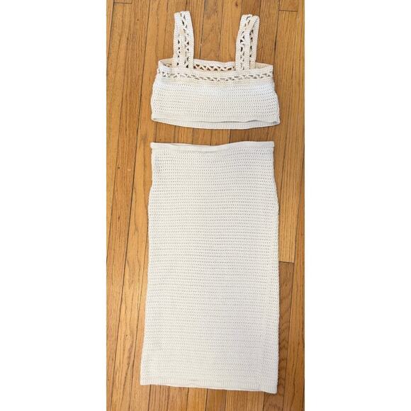 HOUSE OF HARLOW 1960 Two-Piece Crochet Knit Skirt + Crop Top SET Size S - Picture 2 of 4